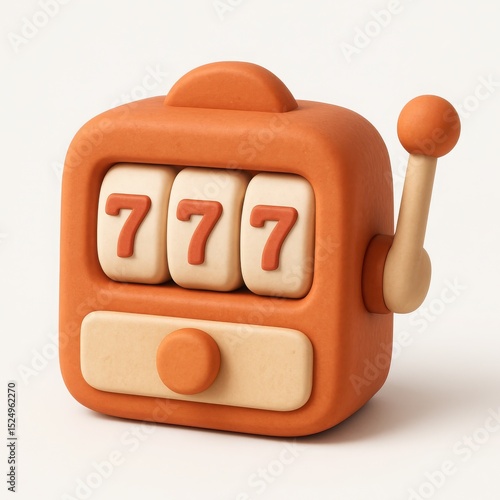 Cute Orange And Beige 3D Render Slot Machine Showing 777 Jackpot
