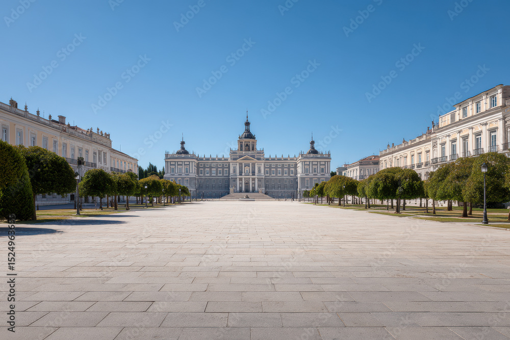 Obraz premium stunning view of royal palace of madrid showcasing its architectural beauty against clean ultrabright background