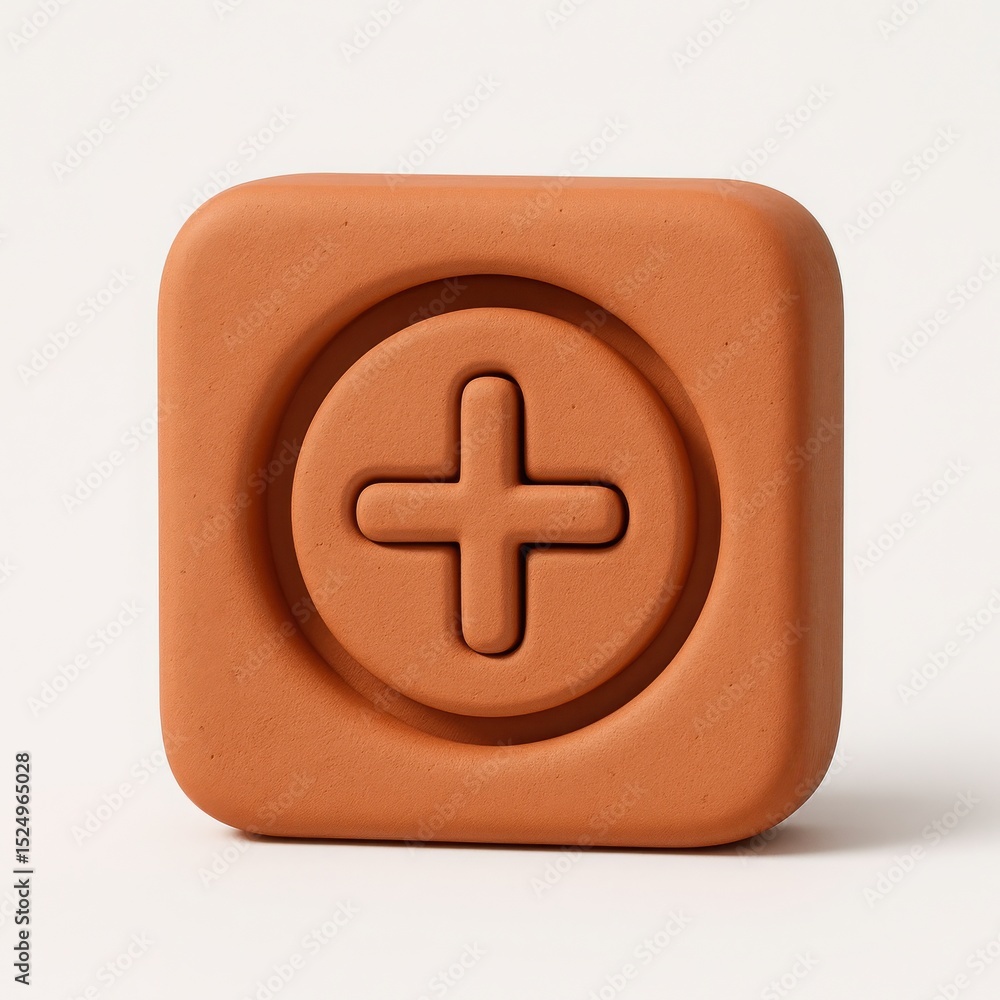 Fototapeta premium Terracotta Square Plus Sign Icon 3D Render
