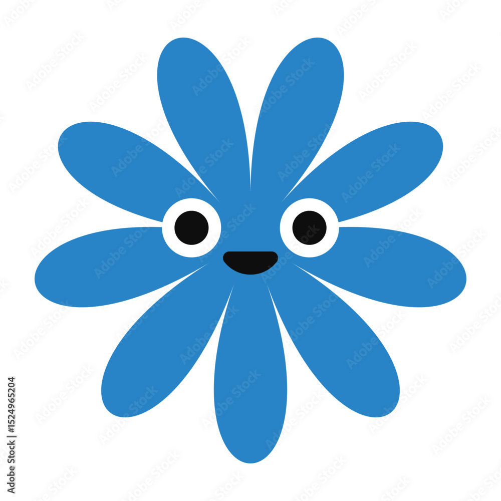 Abstract cartoon flower with geometric petals and joyful smile. Modern and decorative emoji-style illustration. Abstract cartoon flower with geometric petals and joyful smile. Modern and decorative emoji-style illustration.