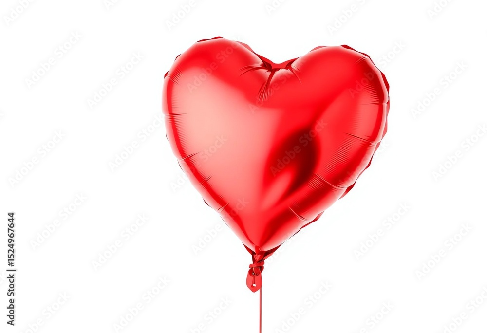 A shiny metallic red heart-shaped balloon, isolated on white background, celebration, vibrant A shiny metallic red heart-shaped balloon, isolated on white background, celebration, vibrant