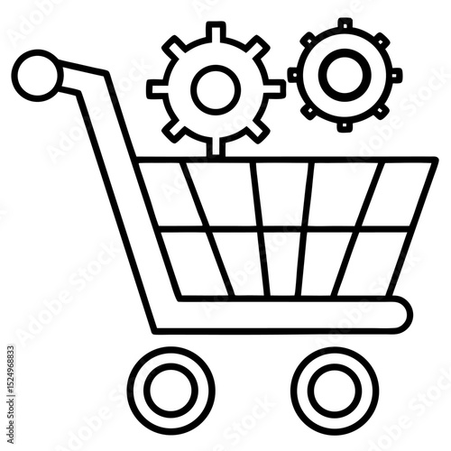Silhouette of a wholesale cart in yellow and orange on white background – vector illustration of commercial shopping trolley, logistics icon, delivery concept, warehouse symbol, minimal design
