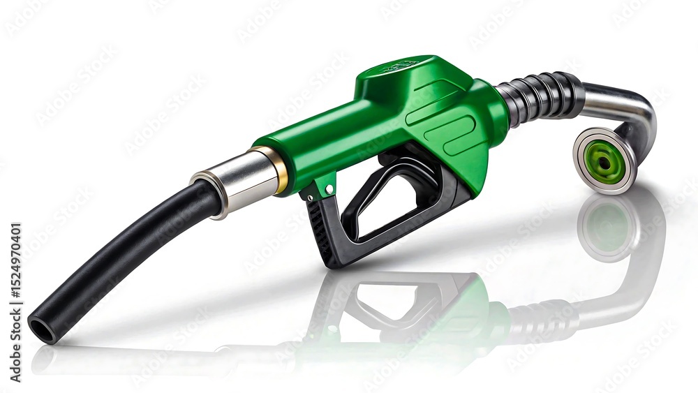 Green fuel pump nozzle isolated on white background, concept of gasoline and refueling
Green fuel pump nozzle isolated on white background, concept of gasoline and refueling