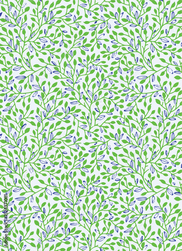Seamless floral pattern with one line flowers. Vector hand drawn illustration.