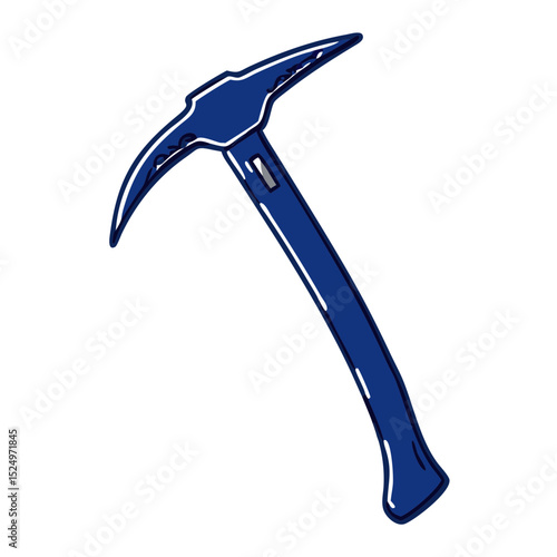 A blue ice axe with a curved pick and adze. Useful for websites or blogs about mountaineering, ice climbing, winter sports, or outdoor adventures.