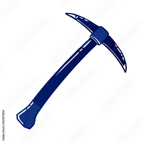 A blue ice axe with a curved pick and adze. Useful for websites or blogs about mountaineering, ice climbing, winter sports, or outdoor adventures.