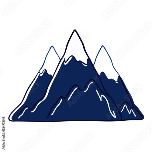 This dark blue and white outlined mountain range icon is suitable for outdoor adventure blogs, travel websites, or nature exploration content.

