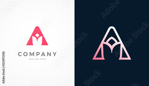 Initial A Flower Logo, Abstract Letter A with Flower icon combination in two style and color variation, usable for brand and company logos, vector illustration