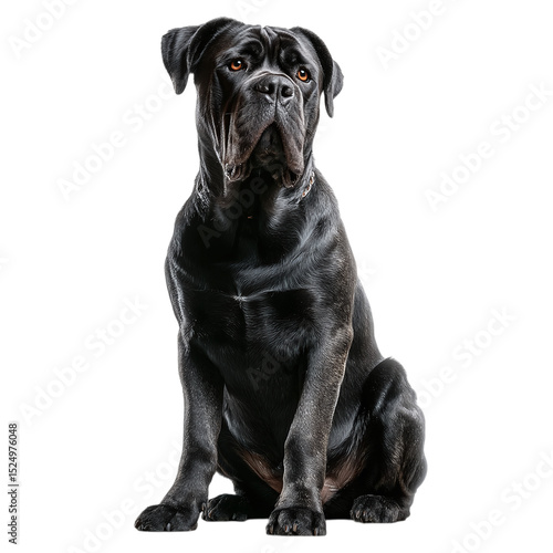 cane corso dog sitting with alert expression, isolated on transparent background