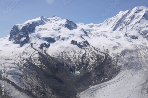 overlook Switzerland's majestic glacial landscape in summer