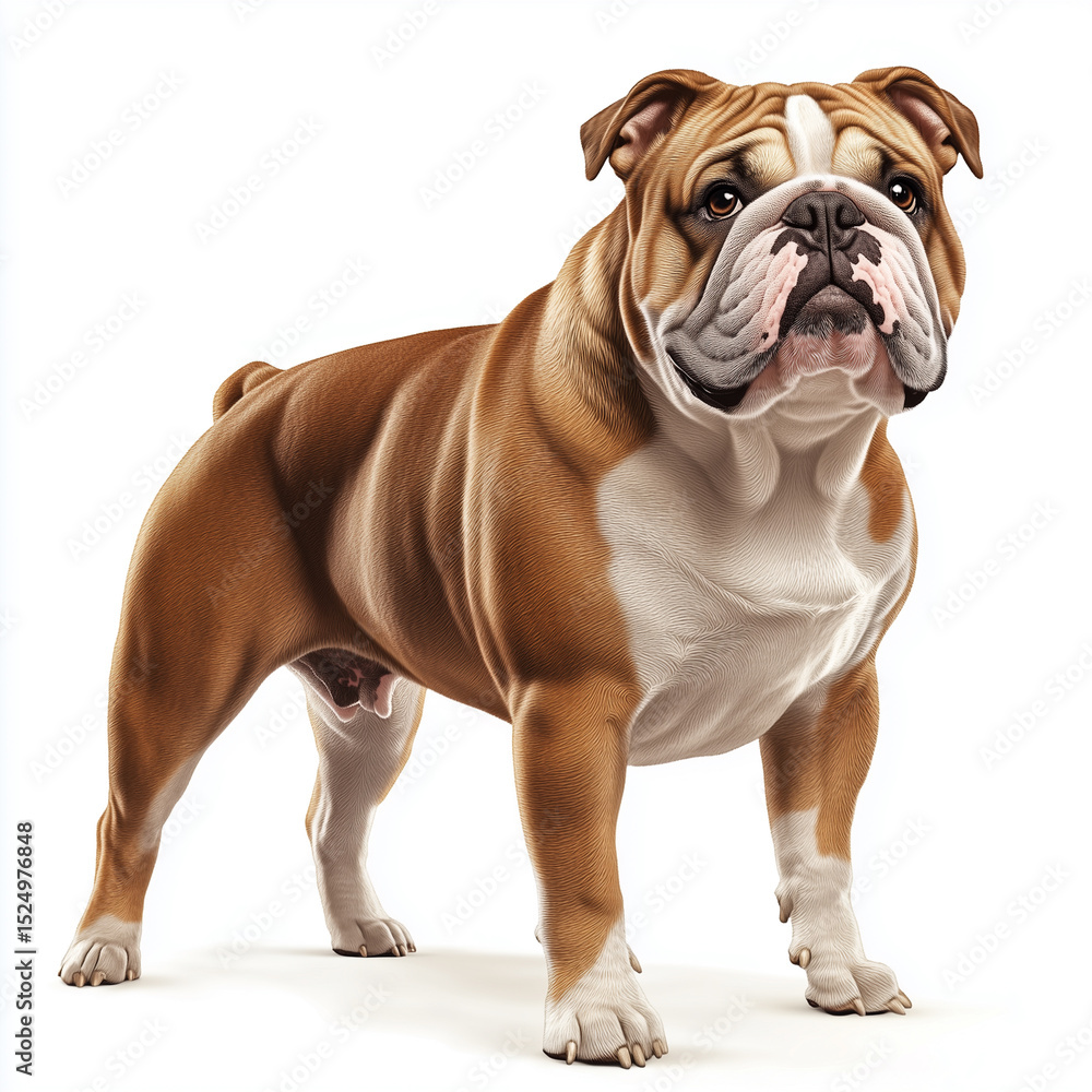 A high-resolution, ultra-detailed full-body image of an English Bulldog standing on a white background. A high-resolution, ultra-detailed full-body image of an English Bulldog standing on a white background.