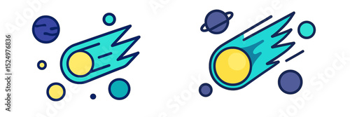 Colorful comet illustrations showcasing celestial movement across a night sky, reflecting vibrant space themes