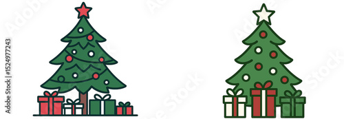 Christmas tree decorations with presents arranged underneath during holiday season celebration