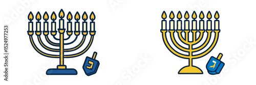 Celebrating Hanukkah with traditional menorahs and dreidels displayed during the festival of lights