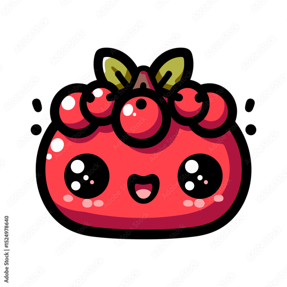 Obraz premium Cute cartoon rowan berry character with happy facial expression
