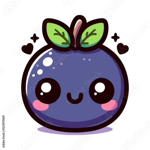 Cute cartoon maqui berry with smiling face and green leaves  