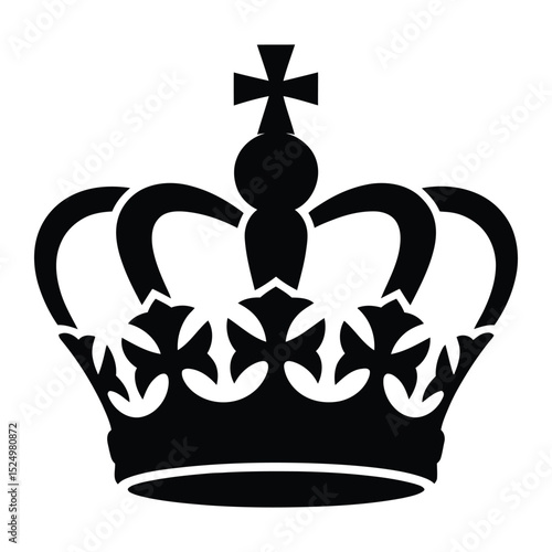Crown with Cross Finial Silhouette, Vector, Illustration, Icon, Logo, White Background.
