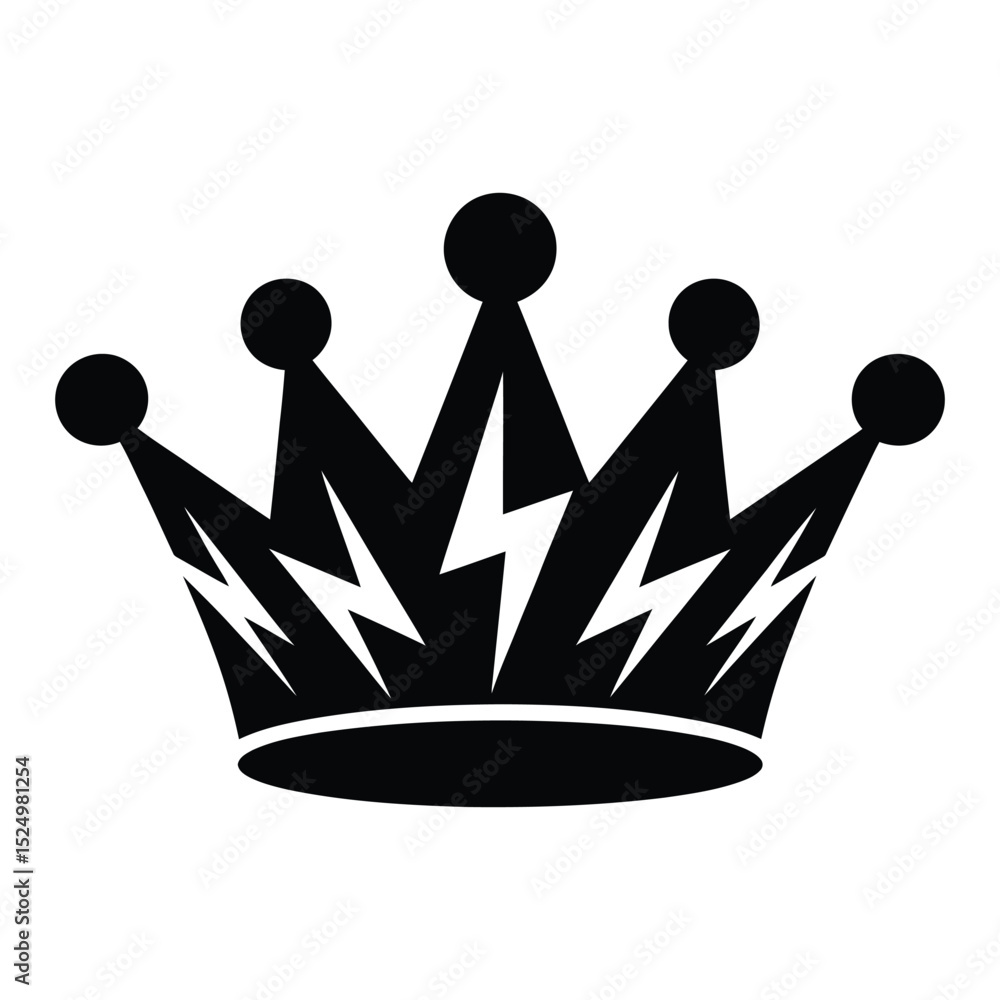 Crown with Lightning Silhouette, Vector, Illustration, Icon, Logo, White Background. Crown with Lightning Silhouette, Vector, Illustration, Icon, Logo, White Background.