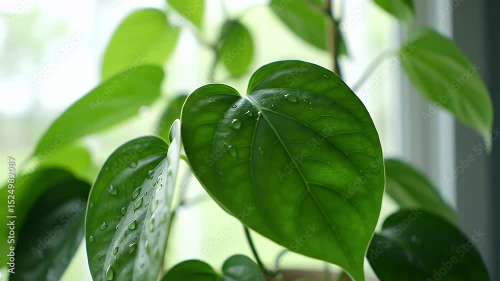 Close-up of vibrant green leaves with water droplets Close-up of vibrant green leaves with water droplets