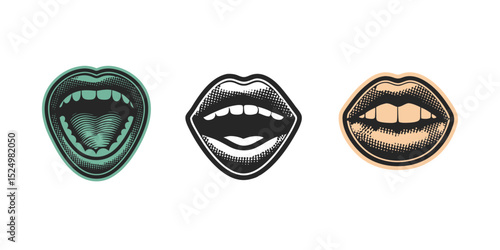 Retro Halftone Mouth Expressions A Vector Illustration Set