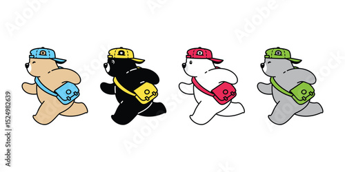 Bear vector polar bear running icon cap hat bag cartoon character doodle logo teddy illustration symbol design