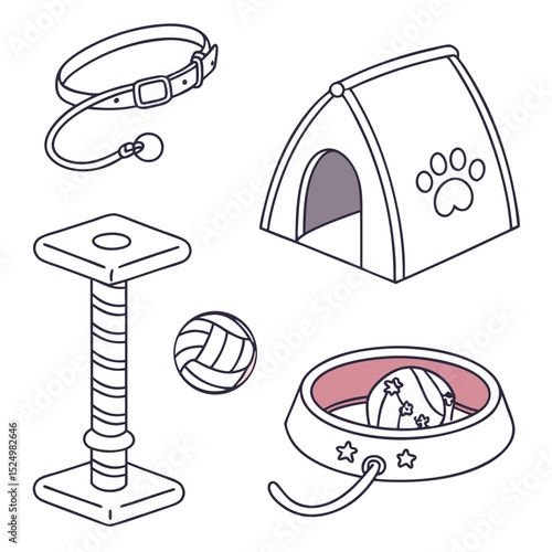 Cute pink pet supplies collection illustration