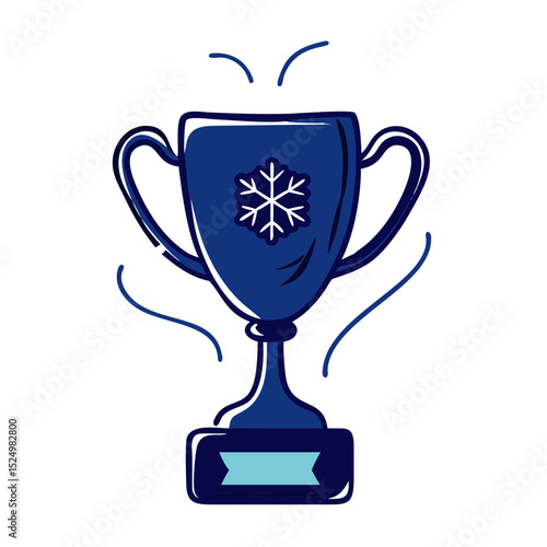 sparkling blue trophy with a snowflake, symbolizing victory in a winter competition. Ideal for blogs and websites about sports, awards, and seasonal achievements.