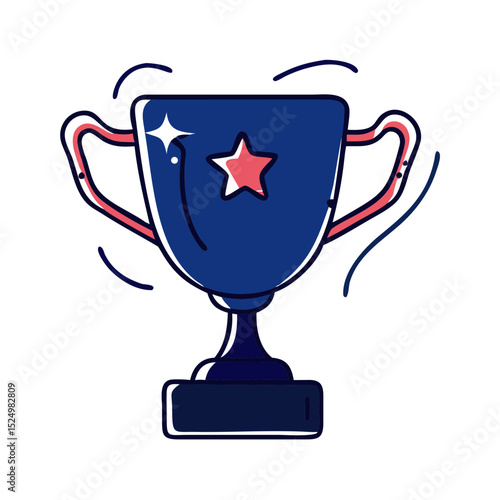 A shiny blue trophy with a red star and sparkling effect, suitable for blogs/websites about success, awards, or competition.