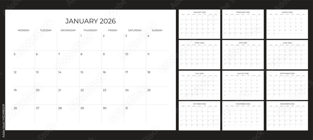 Obraz premium set calendar 2026 with simple and modern design 