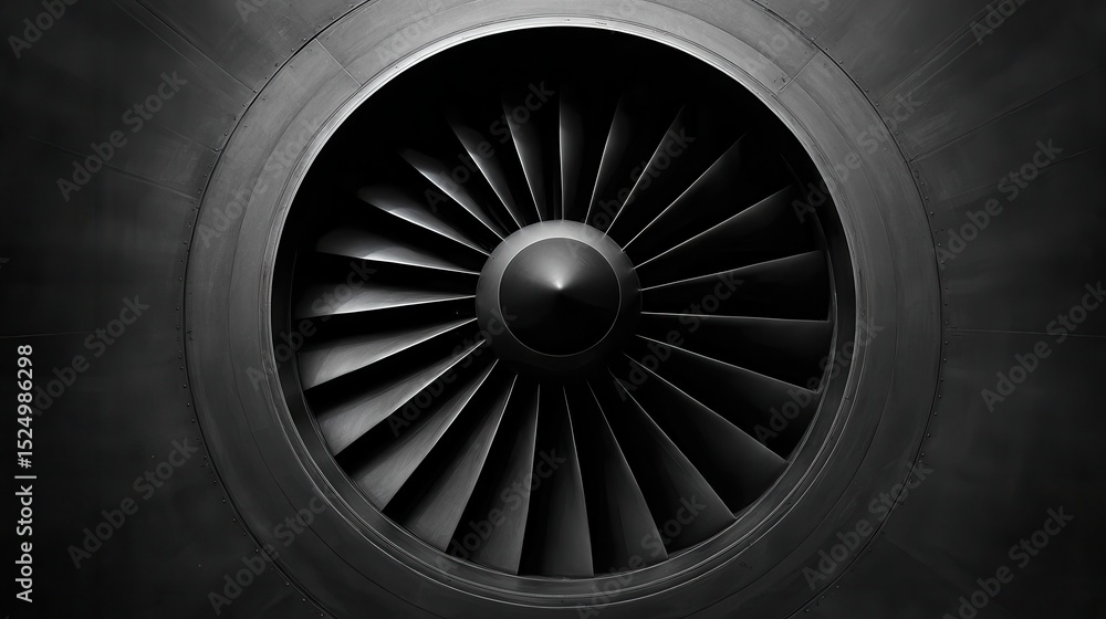 Fototapeta premium Close-up of a dark metallic turbine, blades radiating inwards, creating a sense of power and engineering.