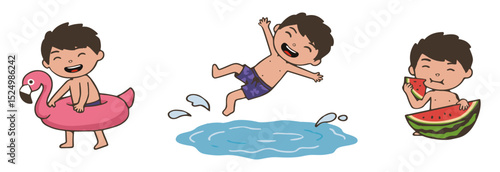 Water Playing Boy Character Set 03