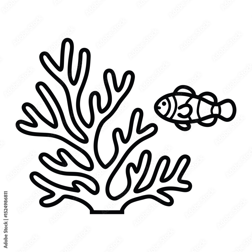 Coral Reef Icon, Vector, Illustration, Icon, Outline, Line Art, Silhouette, Logo, White Background. Coral Reef Icon, Vector, Illustration, Icon, Outline, Line Art, Silhouette, Logo, White Background.