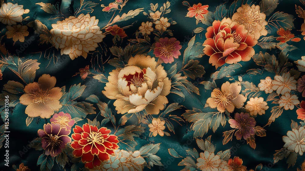 custom made wallpaper toronto digitalIntricate floral tapestry in shades of gold and red showcasing the dance of nature s beauty in teal