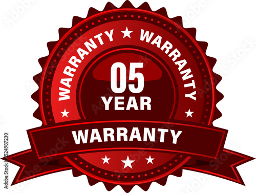 premium quality label, 5 Year warranty banner, label, sign, badge isolated on white background.