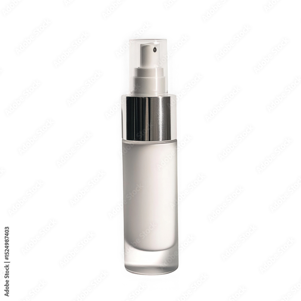 White cosmetic bottle with silver cap isolated on transparent background White cosmetic bottle with silver cap isolated on transparent background