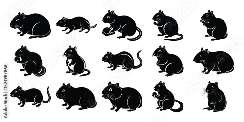 Mouse and Rat Silhouettes Collection – Black Vector Icons of Small Rodents
