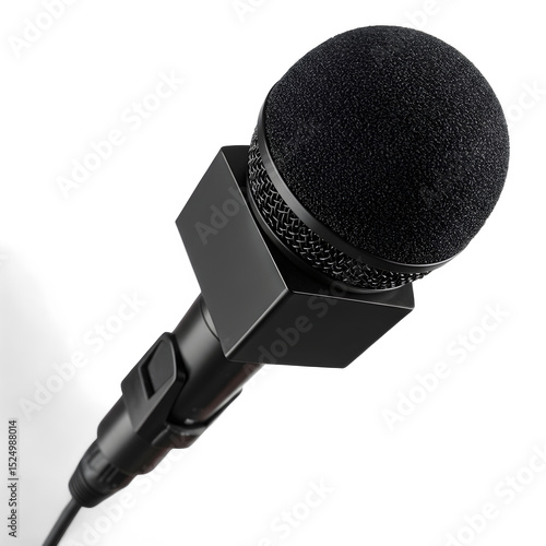 Sleek Black Microphone with Unique Square Base and Foam Cover