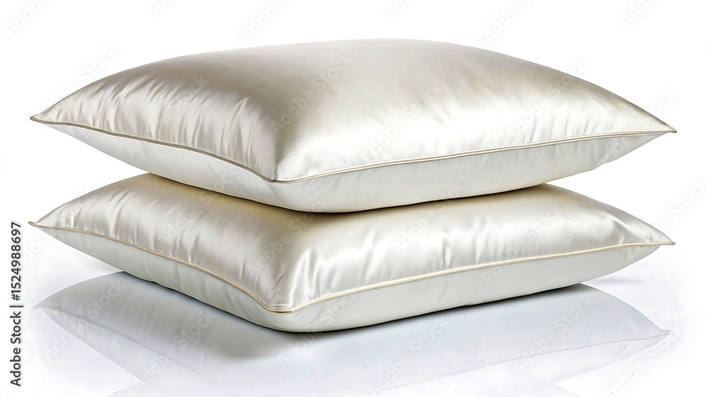 Obraz premium Stack of two luxurious ivory satin pillows isolated on white background 