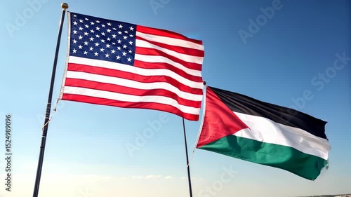 American Flag and Palestinian Flag Waving Together