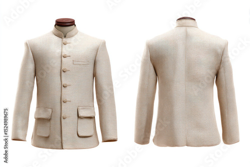 Classic jacket shown from front and back, radiating timeless style
