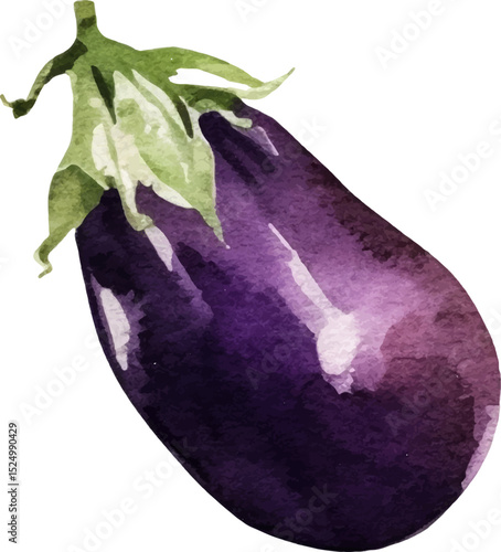 Watercolor painted eggplant. Hand drawn fresh food design element isolated on white background.