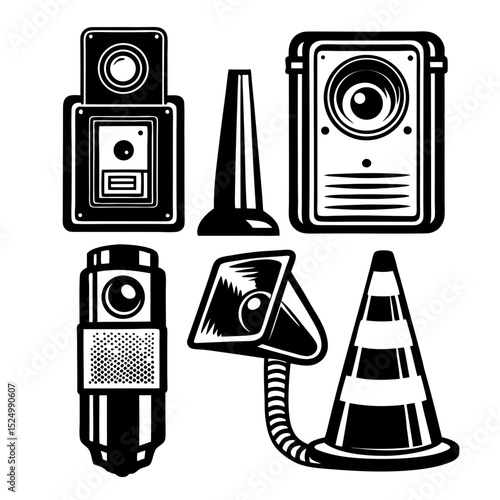 Vintage style security and traffic control icons