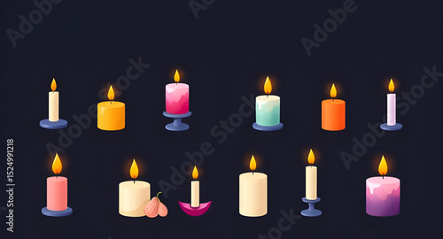 Candle illustration vector, Candle flame icon, Burning candle clipart, Candle with wax vector, Aromatherapy candle drawing, Scented candle icon, Candlelight vector, Decorative candle art, Candle silho