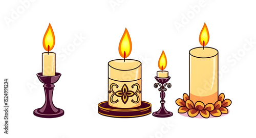 Candle illustration vector, Candle flame icon, Burning candle clipart, Candle with wax vector, Aromatherapy candle drawing, Scented candle icon, Candlelight vector, Decorative candle art, Candle silho