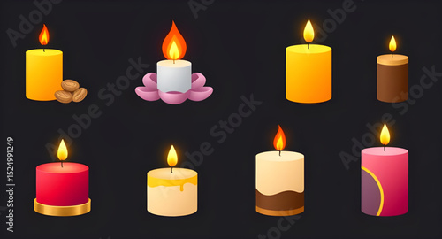 Candle illustration vector, Candle flame icon, Burning candle clipart, Candle with wax vector, Aromatherapy candle drawing, Scented candle icon, Candlelight vector, Decorative candle art, Candle silho