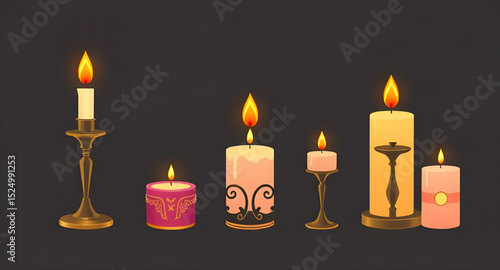 Candle illustration vector, Candle flame icon, Burning candle clipart, Candle with wax vector, Aromatherapy candle drawing, Scented candle icon, Candlelight vector, Decorative candle art, Candle silho