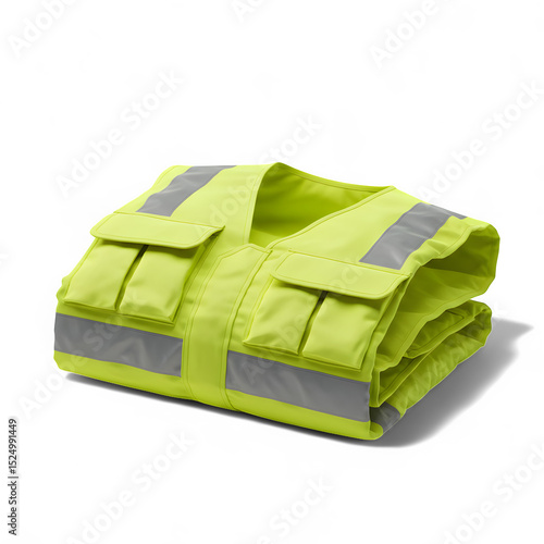 Folded High-Visibility Safety Vest with Reflective Stripes and Pockets