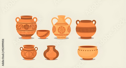 Pottery artwork vector, Pottery tools set, Pottery collection art, Pottery and ceramics vector, Pottery ornament vector, Earthen pottery vector, Clay pottery icon, Pottery design elements, Pottery bow