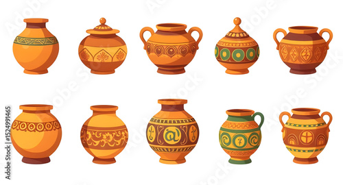  Handmade ceramic vector, Clayware set, Artisan pottery vector, Pottery crock vector, Pottery dish illustration, Decorative clay vector, Pottery plate vector, Pottery artwork vector, Pottery tools set