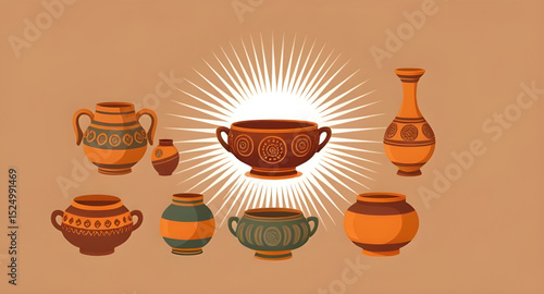Pottery vase vector, Handmade ceramic vector, Clayware set, Artisan pottery vector, Pottery crock vector, Pottery dish illustration, Decorative clay vector, Pottery plate vector, Pottery artwork vecto